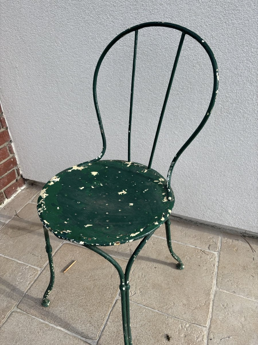 Garden Set Consisting Of A Small Tripod Pedestal Table And Chair, Circa 1900, Made Of Iron, Early 20th Century-photo-4