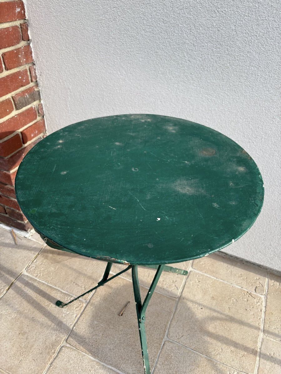 Garden Set Consisting Of A Small Tripod Pedestal Table And Chair, Circa 1900, Made Of Iron, Early 20th Century-photo-5