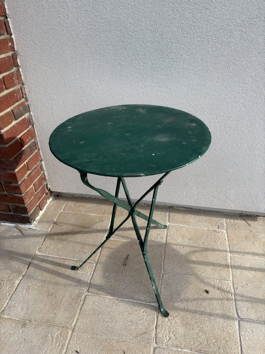 Garden Set Consisting Of A Small Tripod Pedestal Table And Chair, Circa 1900, Made Of Iron, Early 20th Century-photo-6