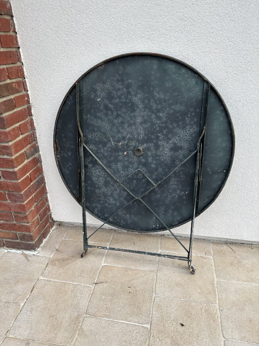 Antique And Large Round Folding Iron Garden Table, Circa 1900 -photo-2