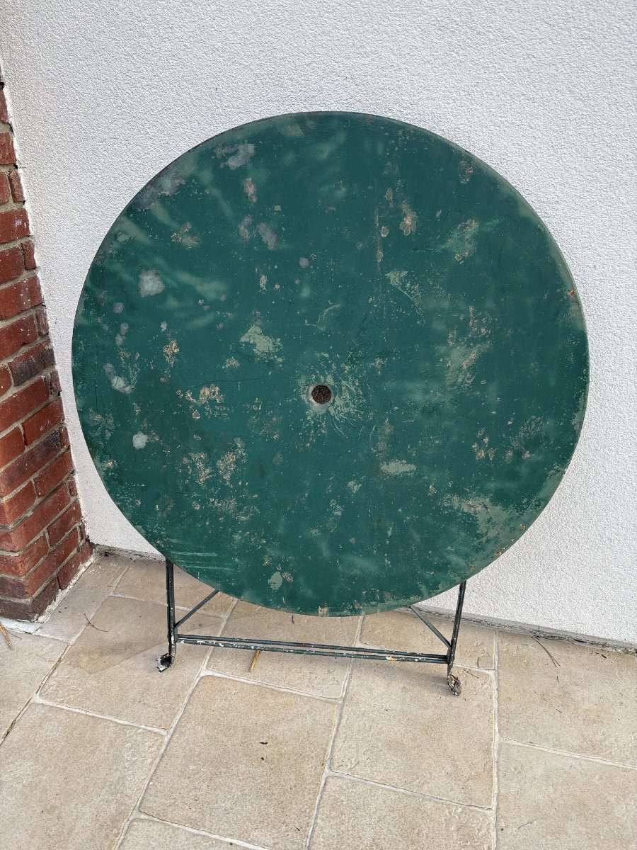 Antique And Large Round Folding Iron Garden Table, Circa 1900 -photo-3