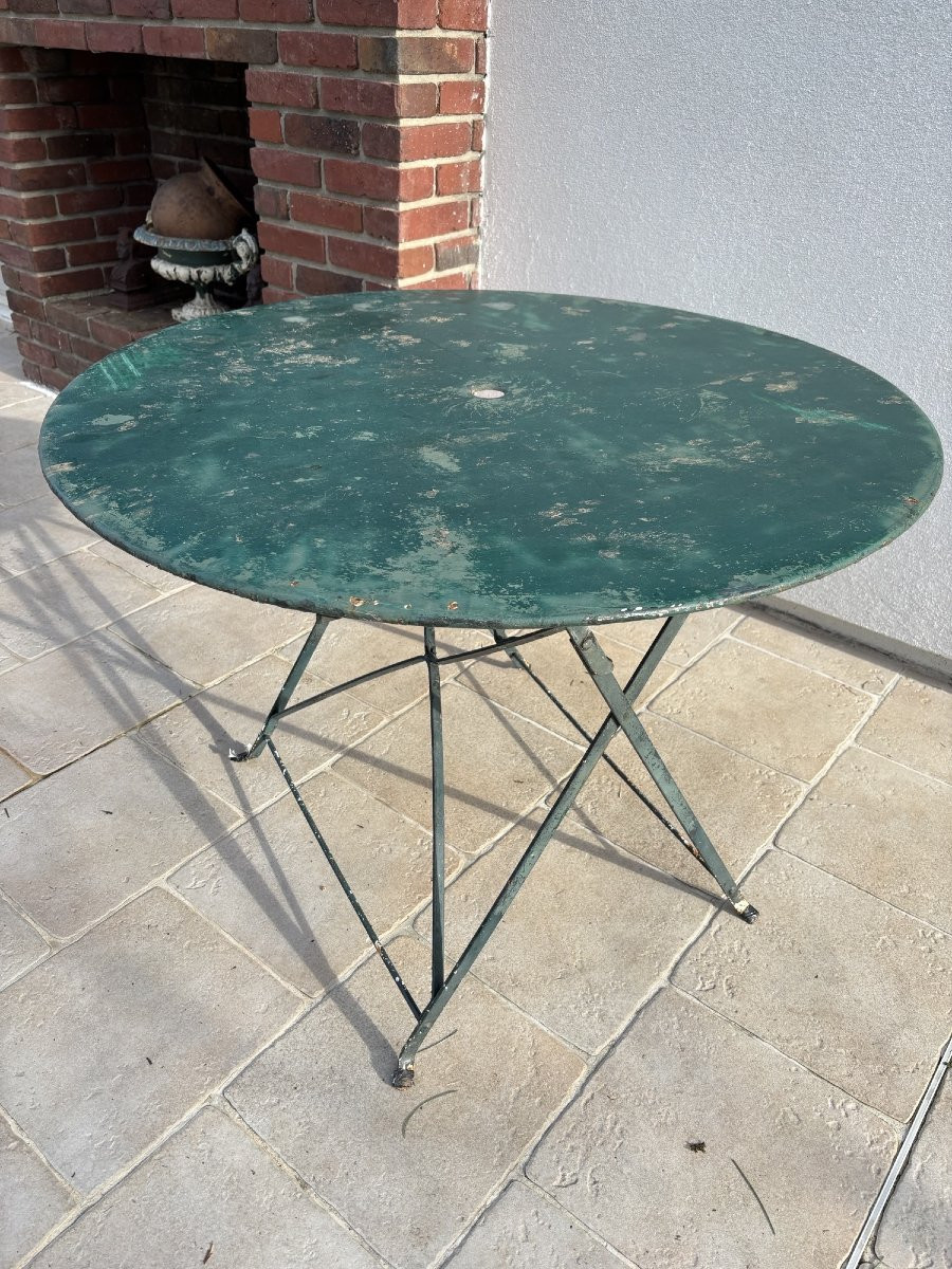 Antique And Large Round Folding Iron Garden Table, Circa 1900 -photo-3