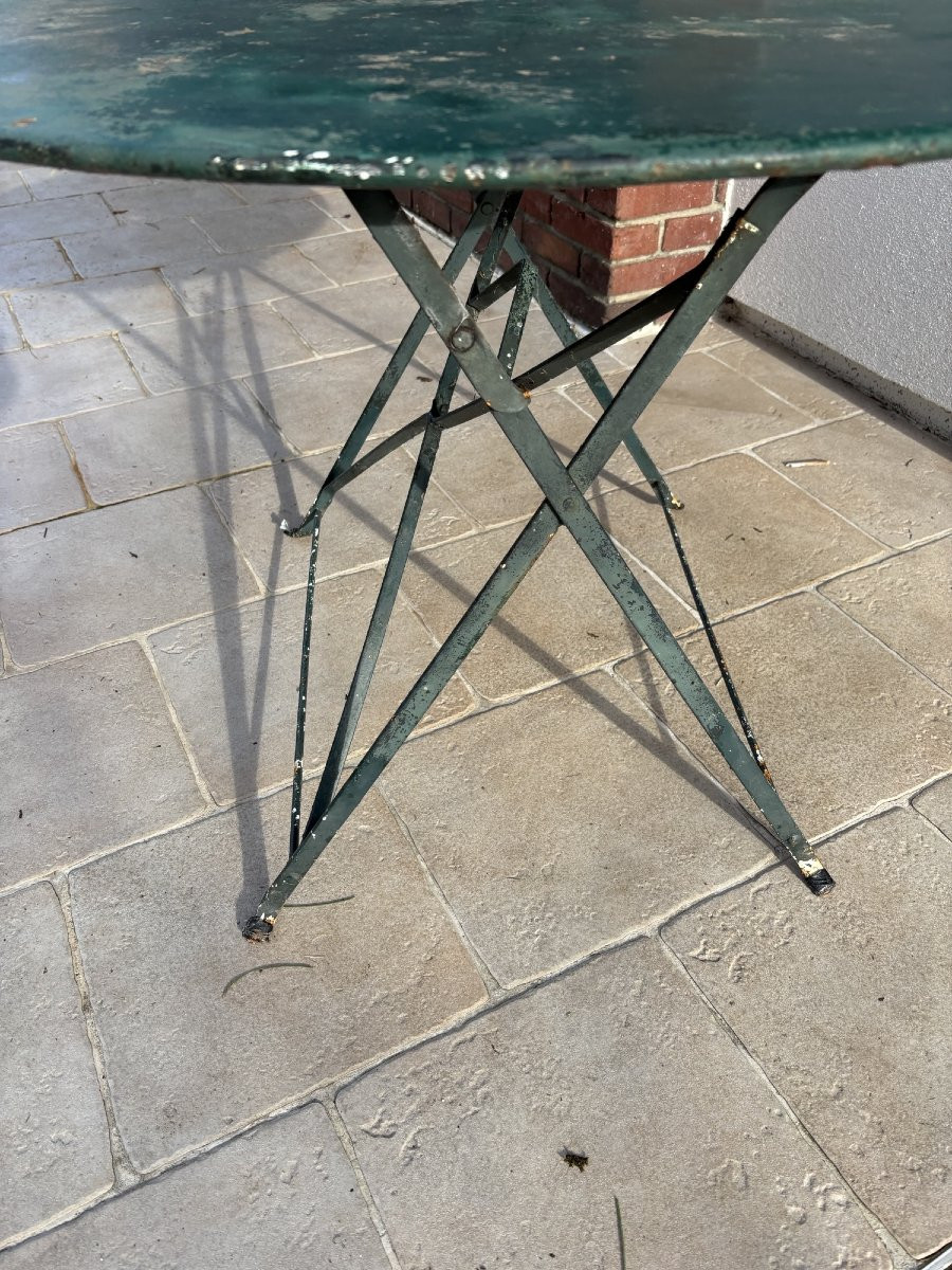 Antique And Large Round Folding Iron Garden Table, Circa 1900 -photo-4