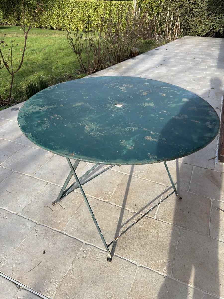 Antique And Large Round Folding Iron Garden Table, Circa 1900 -photo-7