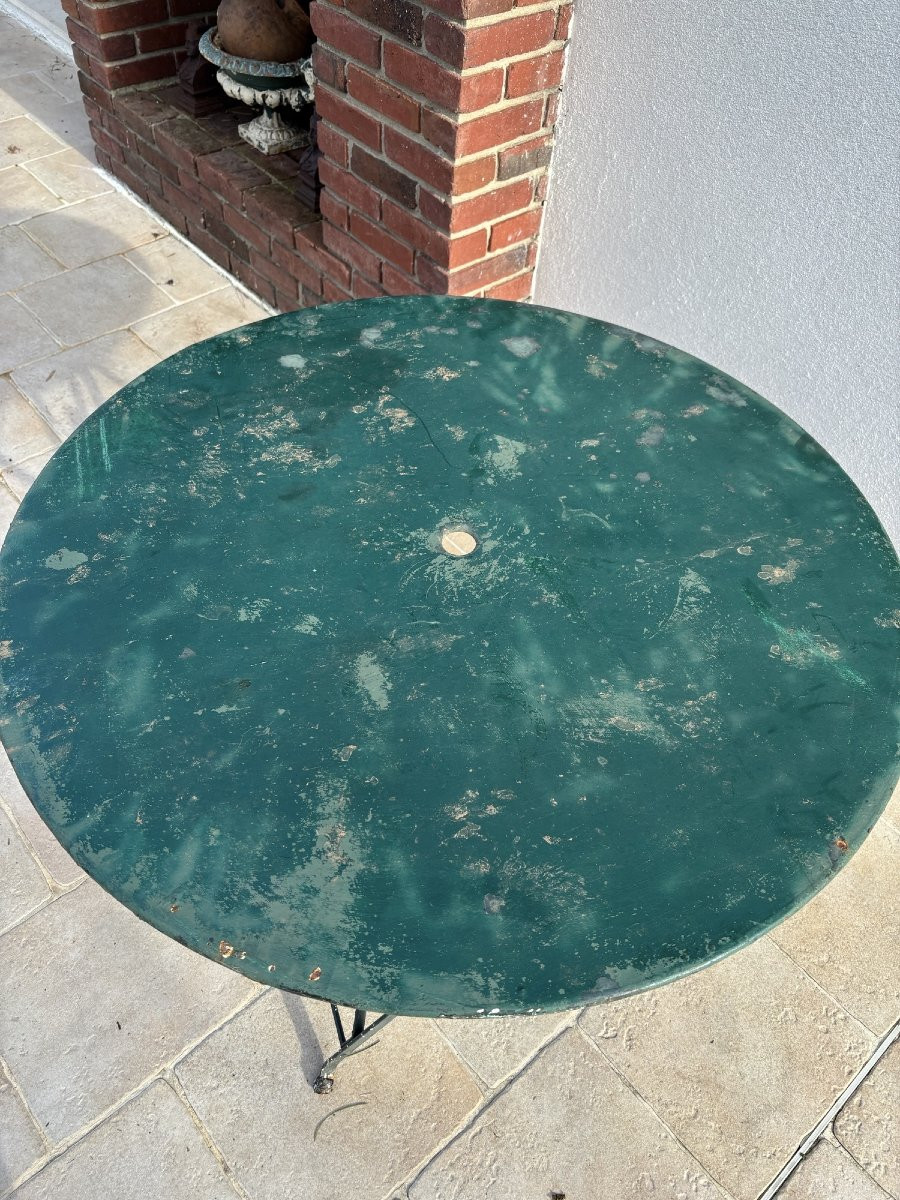 Antique And Large Round Folding Iron Garden Table, Circa 1900 -photo-8