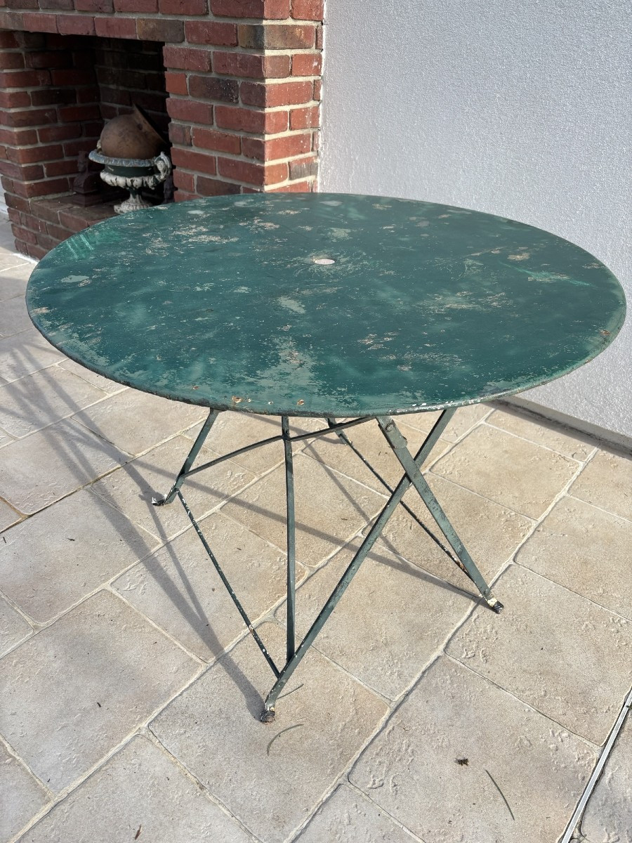 Antique And Large Round Folding Iron Garden Table, Circa 1900 