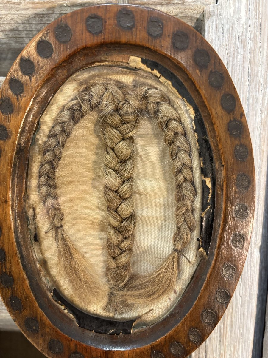 Antique Hair Frame, Folk Art, Funerary Art, Curiosity, 18th-century Object-photo-2