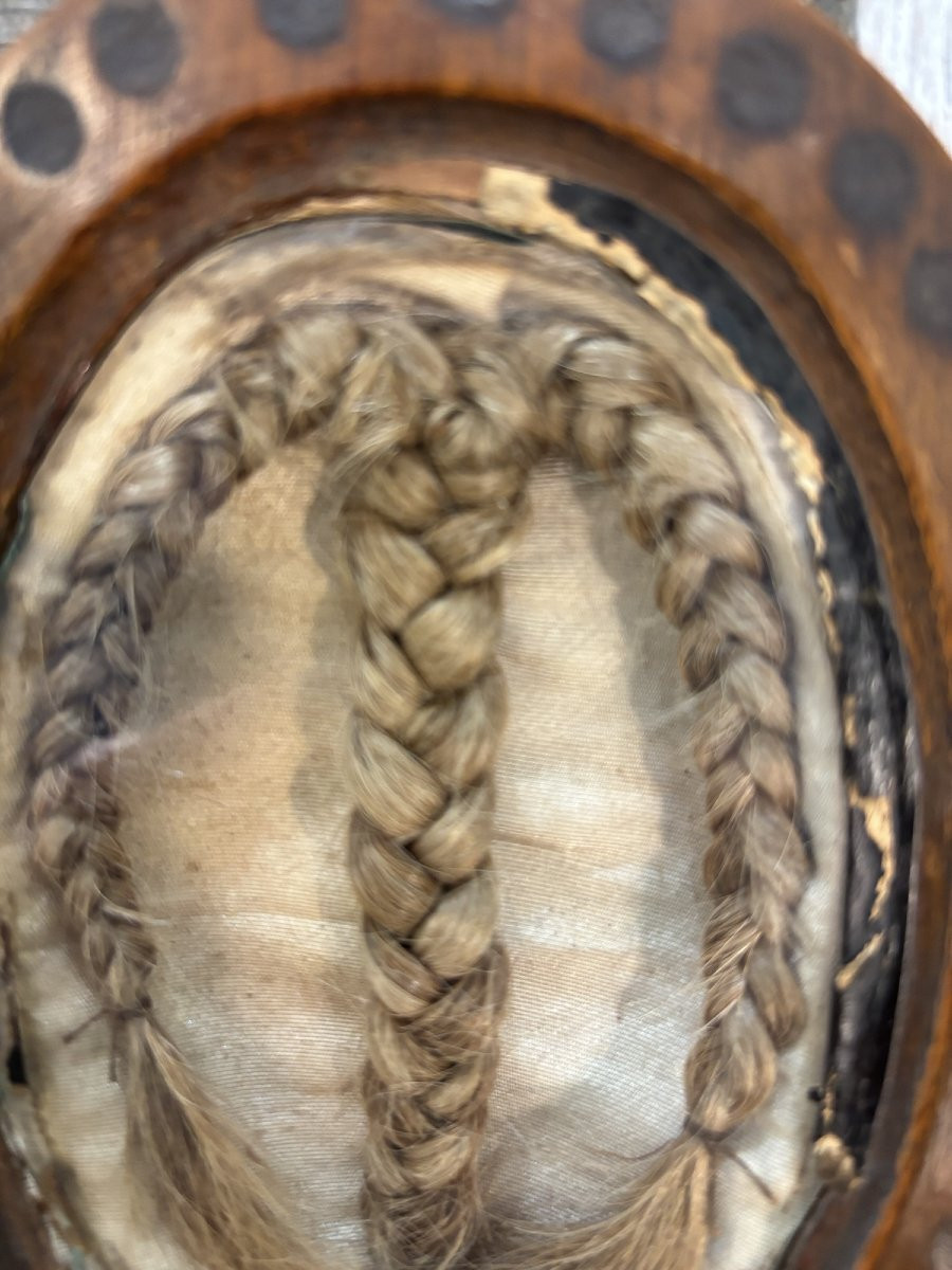 Antique Hair Frame, Folk Art, Funerary Art, Curiosity, 18th-century Object-photo-3