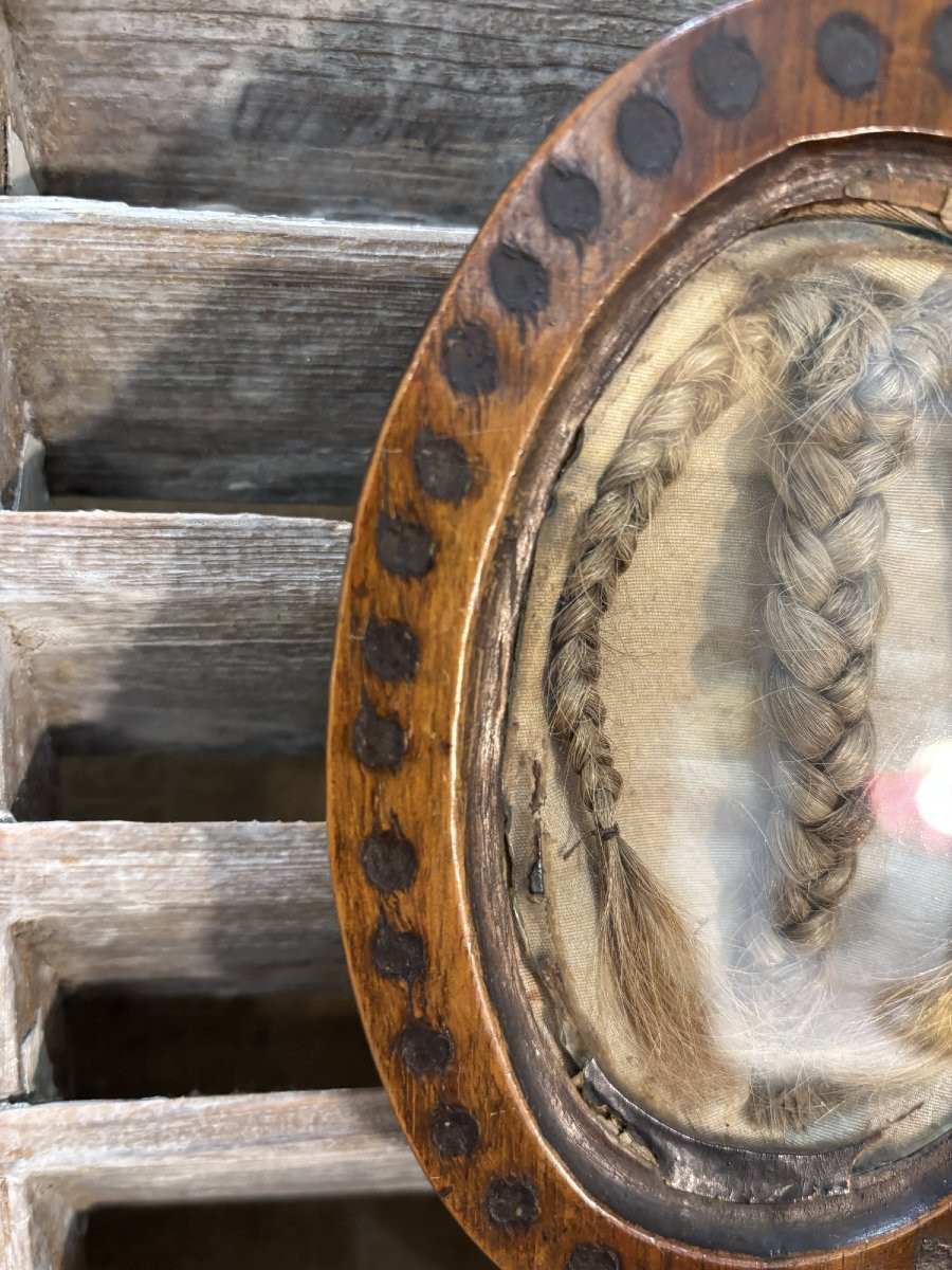 Antique Hair Frame, Folk Art, Funerary Art, Curiosity, 18th-century Object-photo-4