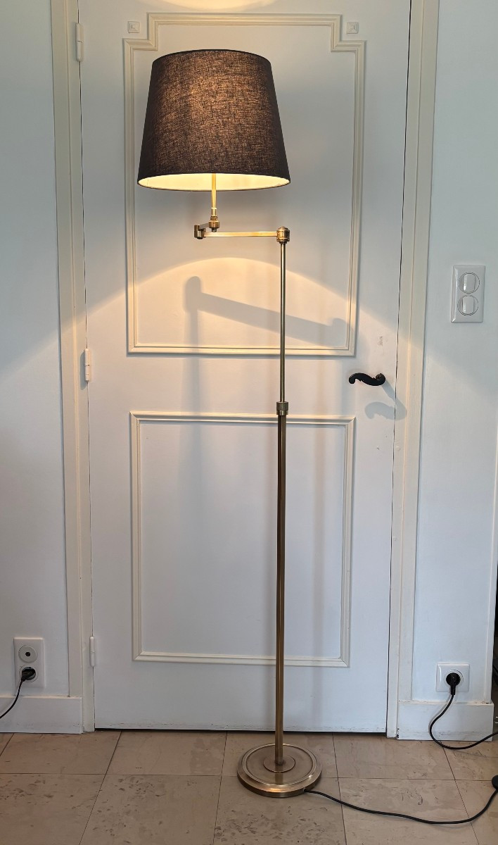Antique 20th-century Art Deco Floor Lamp Or Reading Lamp In Gilded Brass, In The Style Of Baguès