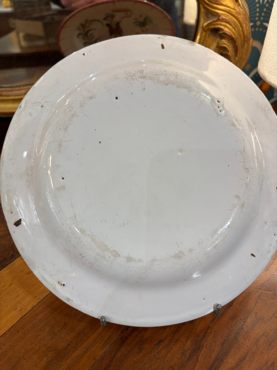 Antique Earthenware Plate From Les Islettes, 19th Century, Depicting Madame Bernard With A Parasol-photo-5