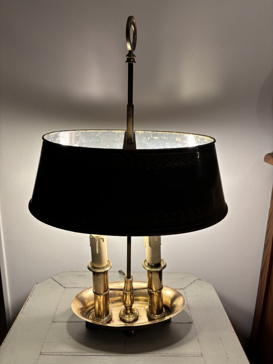 Lampe ancienne dite bouillotte à 2 feux, début XX eme siècle style empire-photo-2