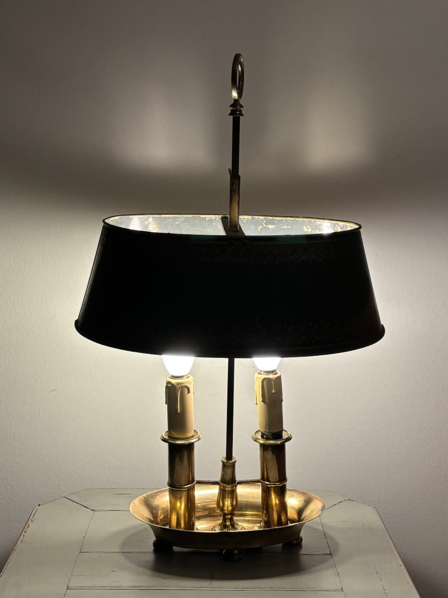 Lampe ancienne dite bouillotte à 2 feux, début XX eme siècle style empire-photo-3