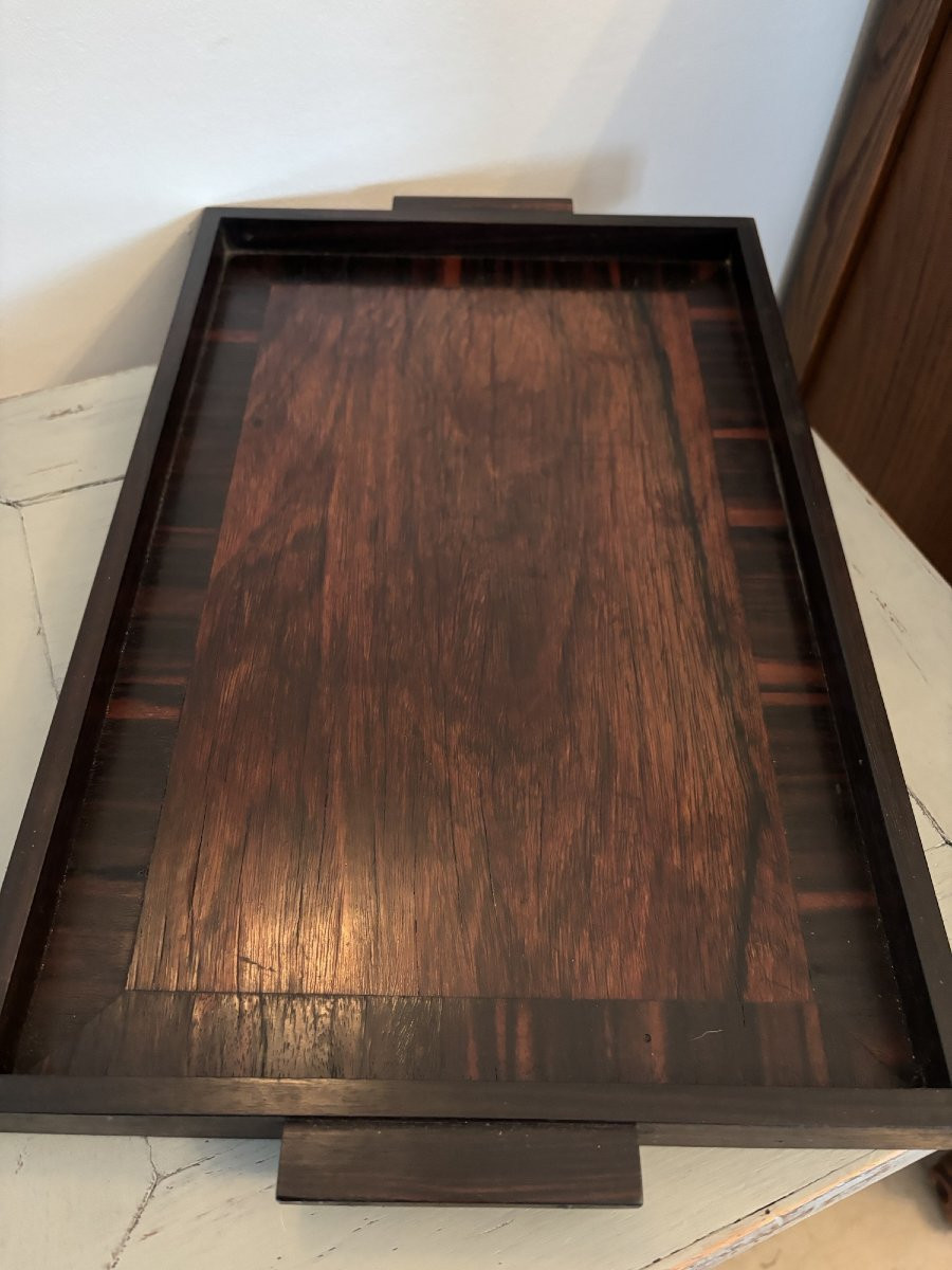 Ancien petit plateau de table art deco en ebene de macassar vers 1930-photo-4