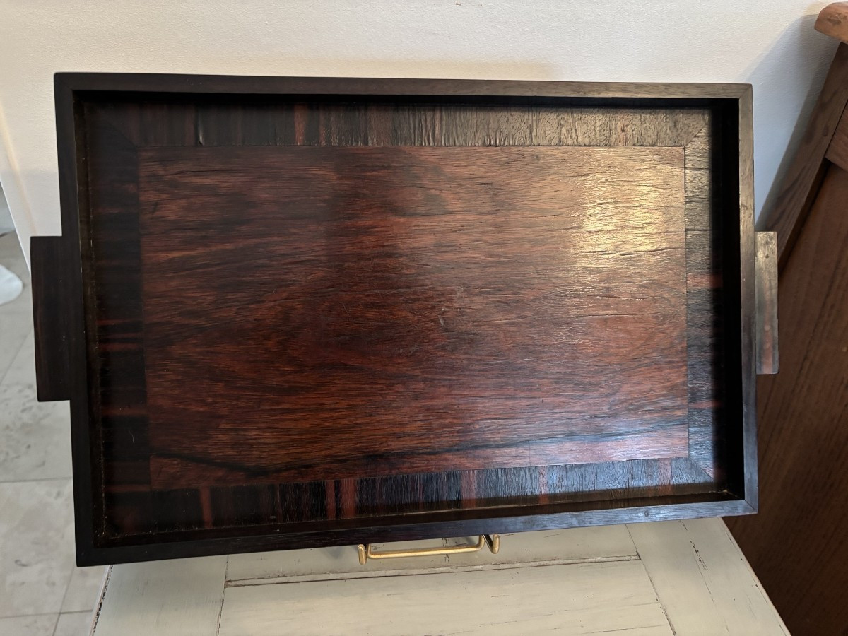 Ancien petit plateau de table art deco en ebene de macassar vers 1930