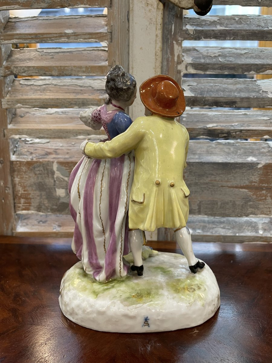 ancien goupe en porcelaine allemande Sitzendorf  scene galante fin XIX eme siècle-photo-3