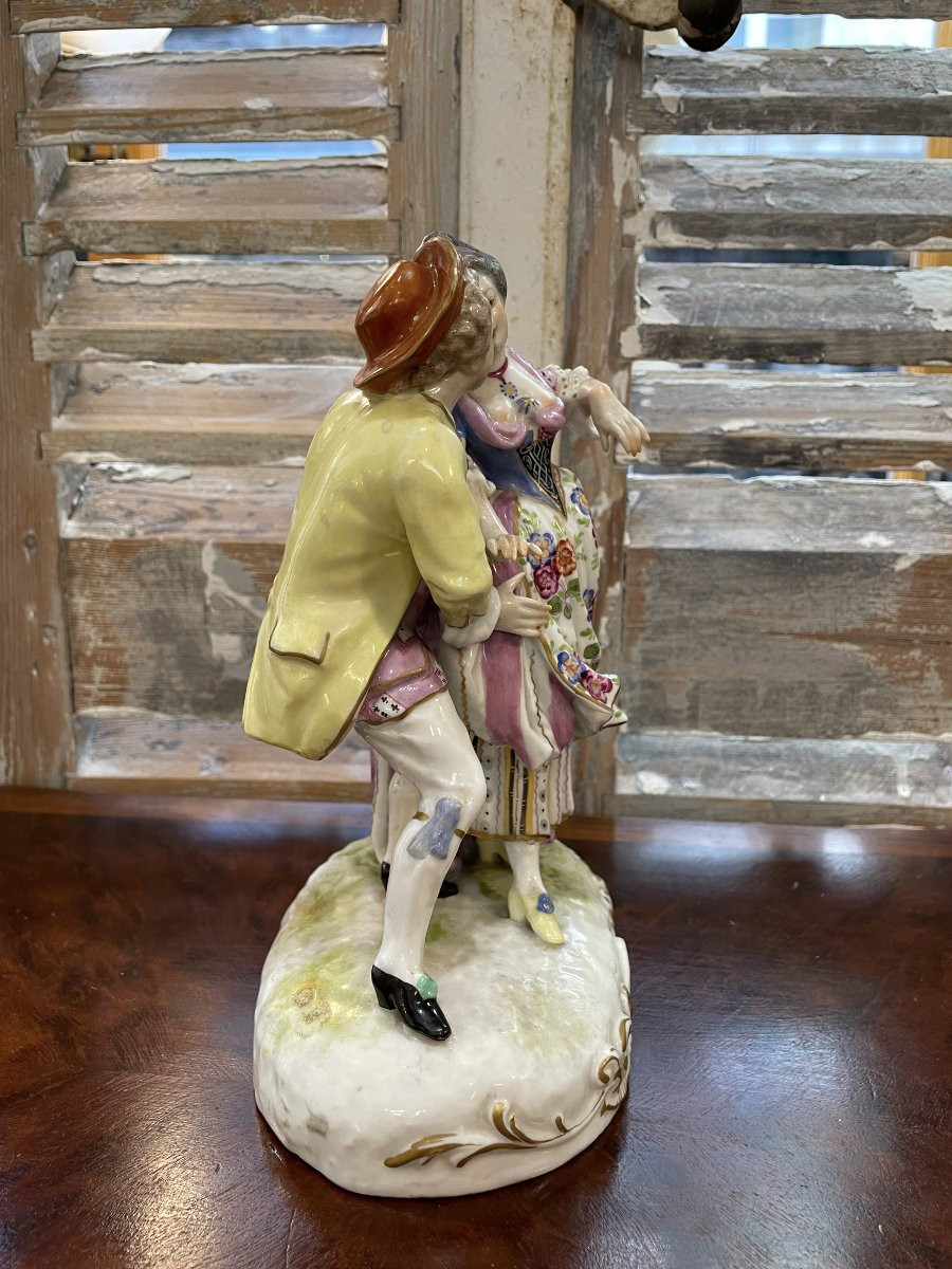ancien goupe en porcelaine allemande Sitzendorf  scene galante fin XIX eme siècle-photo-4