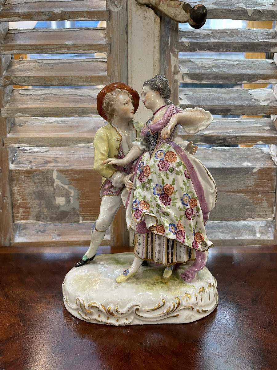 ancien goupe en porcelaine allemande Sitzendorf  scene galante fin XIX eme siècle-photo-1