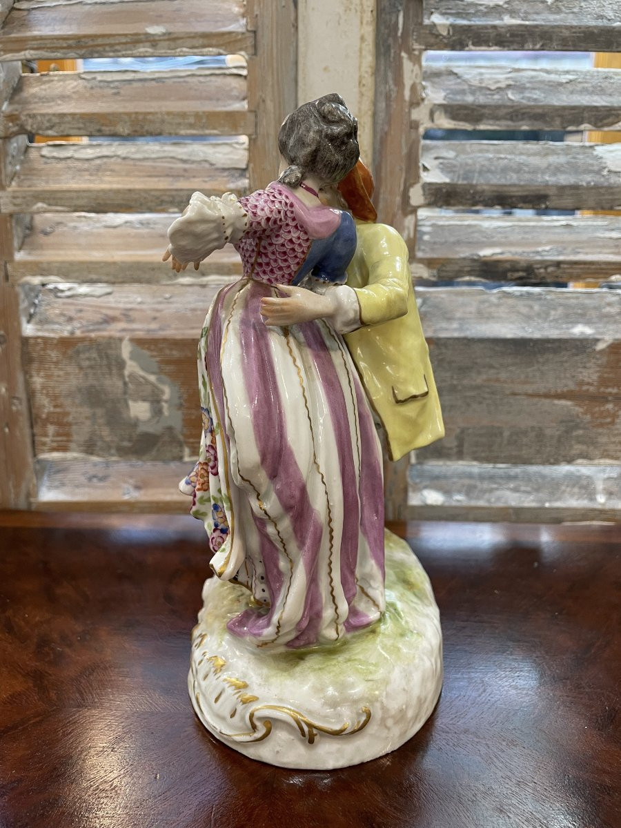 ancien goupe en porcelaine allemande Sitzendorf  scene galante fin XIX eme siècle-photo-2