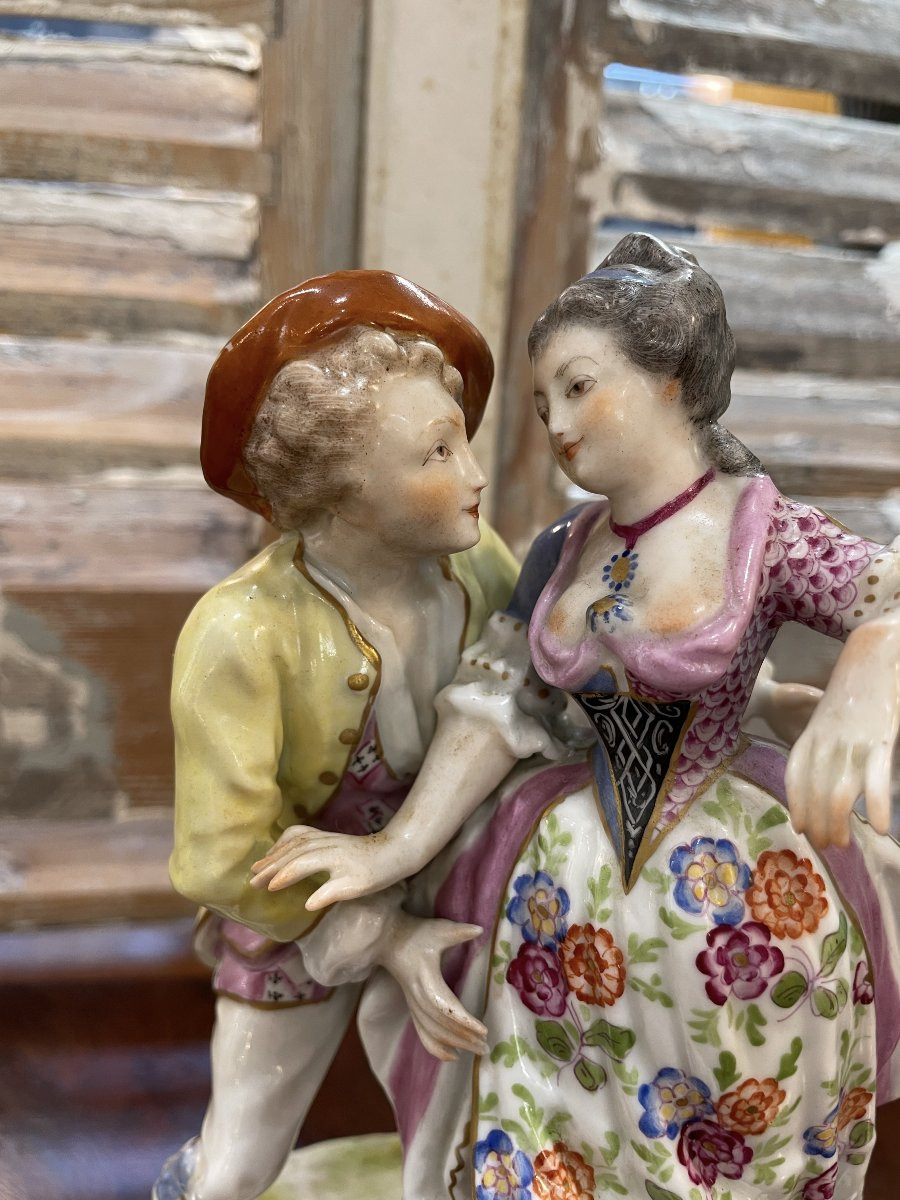 ancien goupe en porcelaine allemande Sitzendorf  scene galante fin XIX eme siècle-photo-3