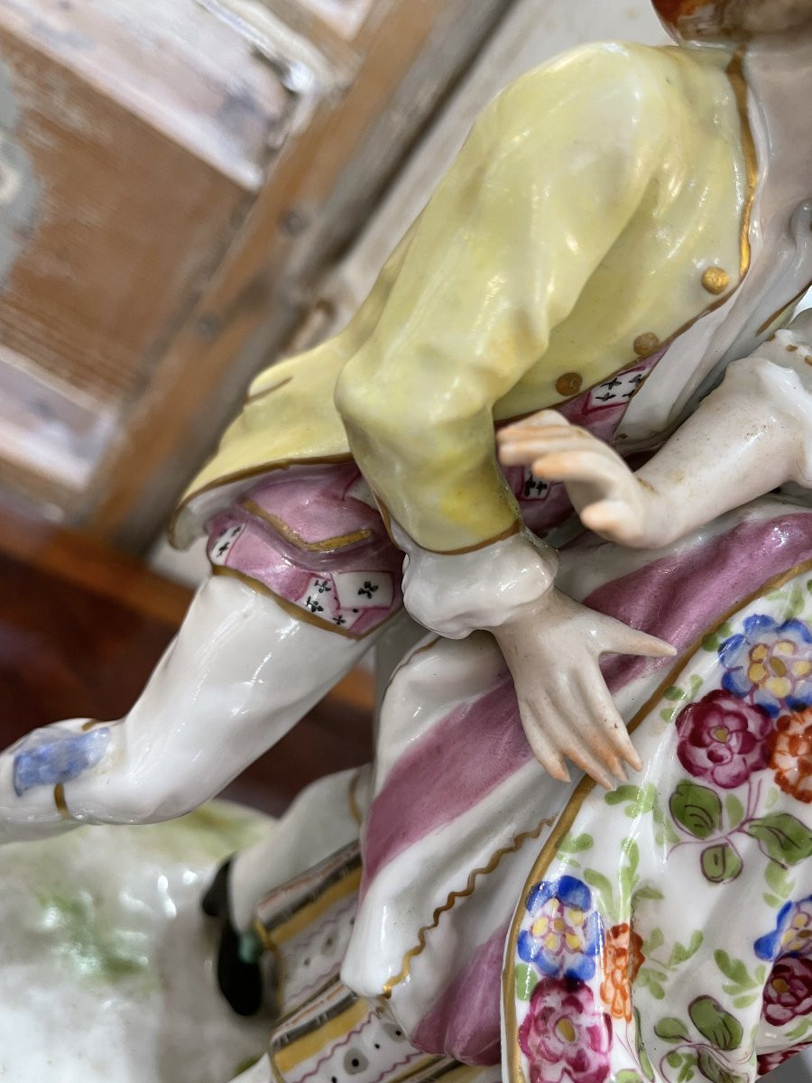ancien goupe en porcelaine allemande Sitzendorf  scene galante fin XIX eme siècle-photo-4