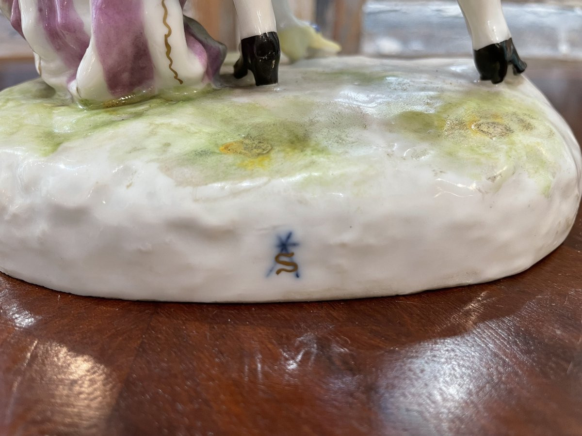 ancien goupe en porcelaine allemande Sitzendorf  scene galante fin XIX eme siècle-photo-7