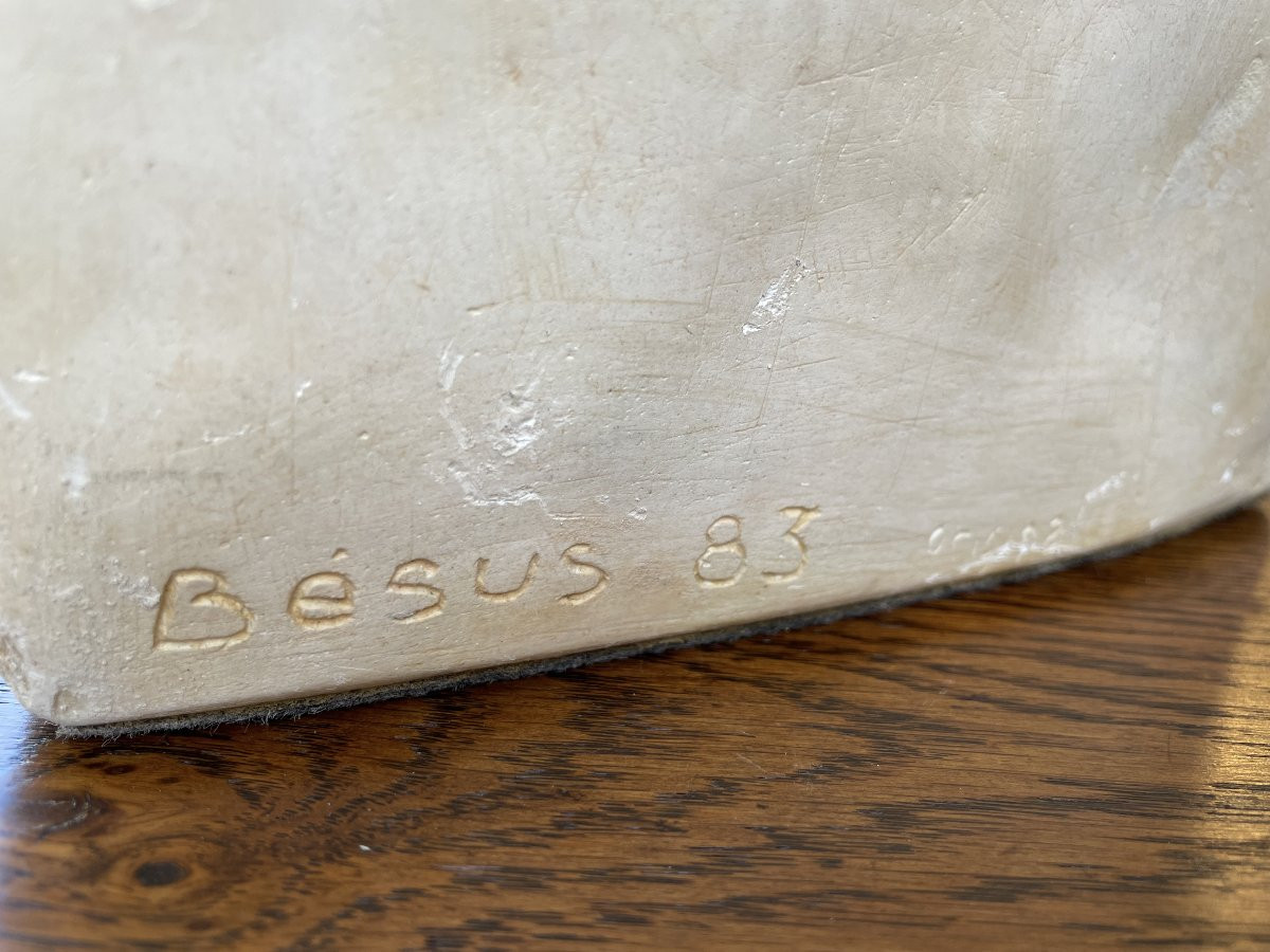 Ancien Buste En Plâtre Buste d'Atelier : Roger Bésus Fin Du XX Eme école Rouen Sculpture besus-photo-5