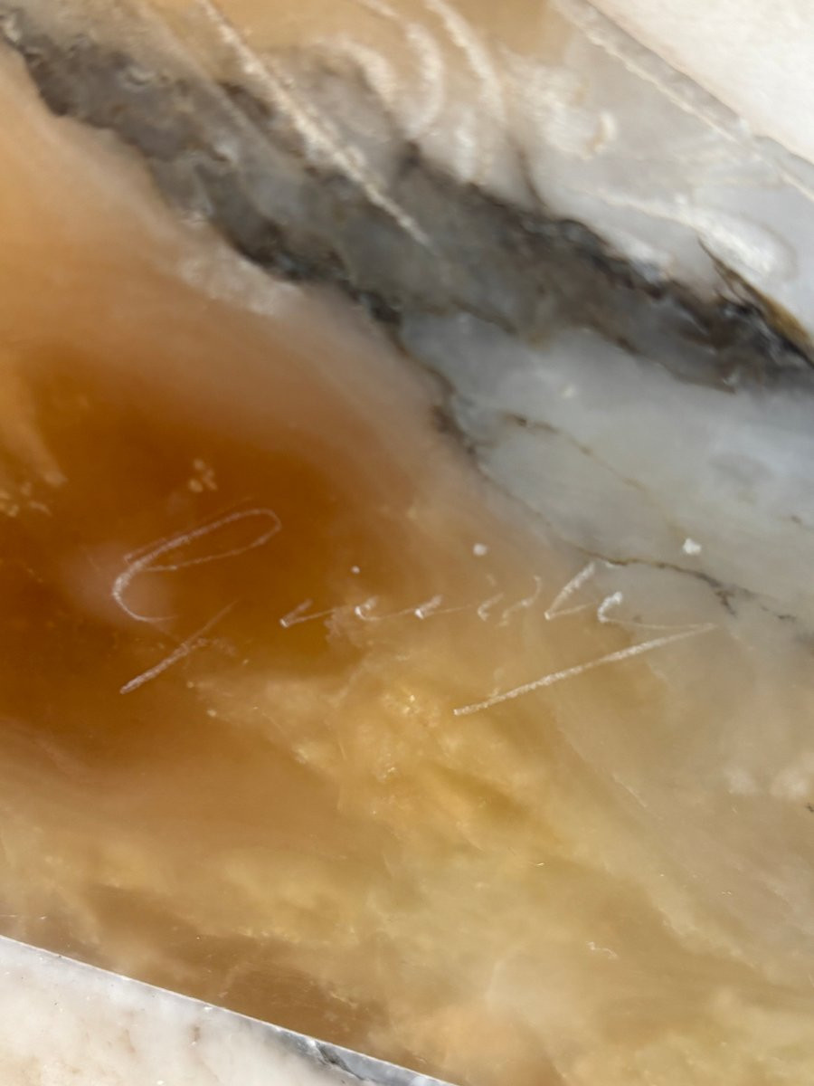 Ancien buste sculpture en marbre et albatre signé fin XIX eme art nouveau : une jeune fille -photo-5