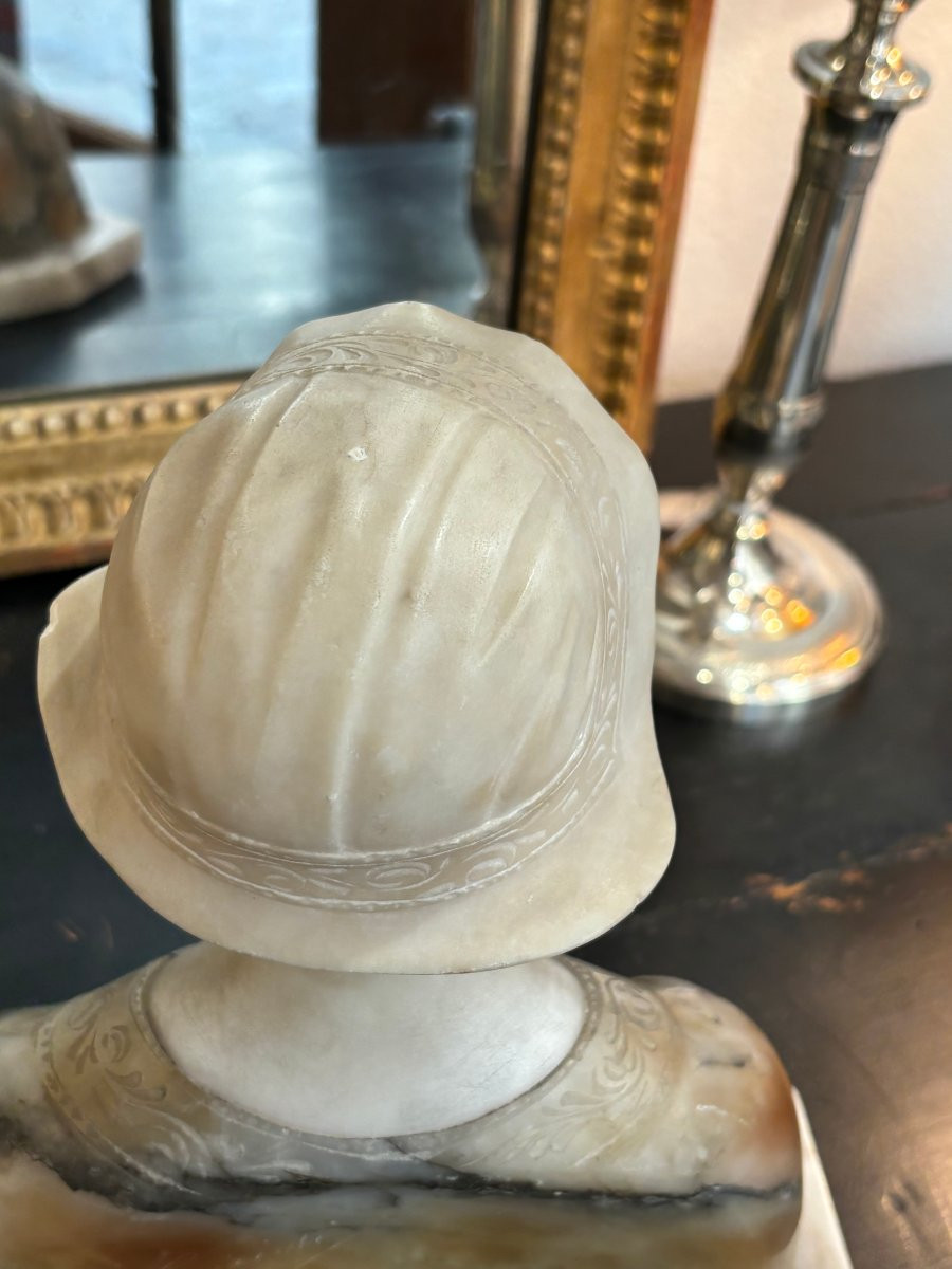 Ancien buste sculpture en marbre et albatre signé fin XIX eme art nouveau : une jeune fille -photo-6