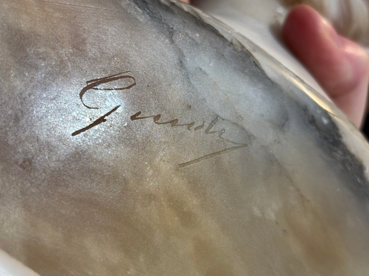 Ancien buste sculpture en marbre et albatre signé fin XIX eme art nouveau : une jeune fille -photo-8