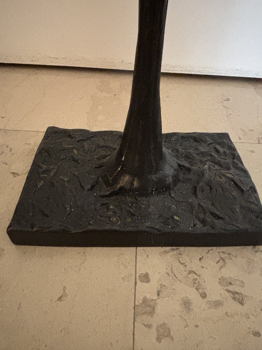 Ancien lampadaire en bronze vintage à décor floral vers 1980 dlg Anthonioz-photo-2