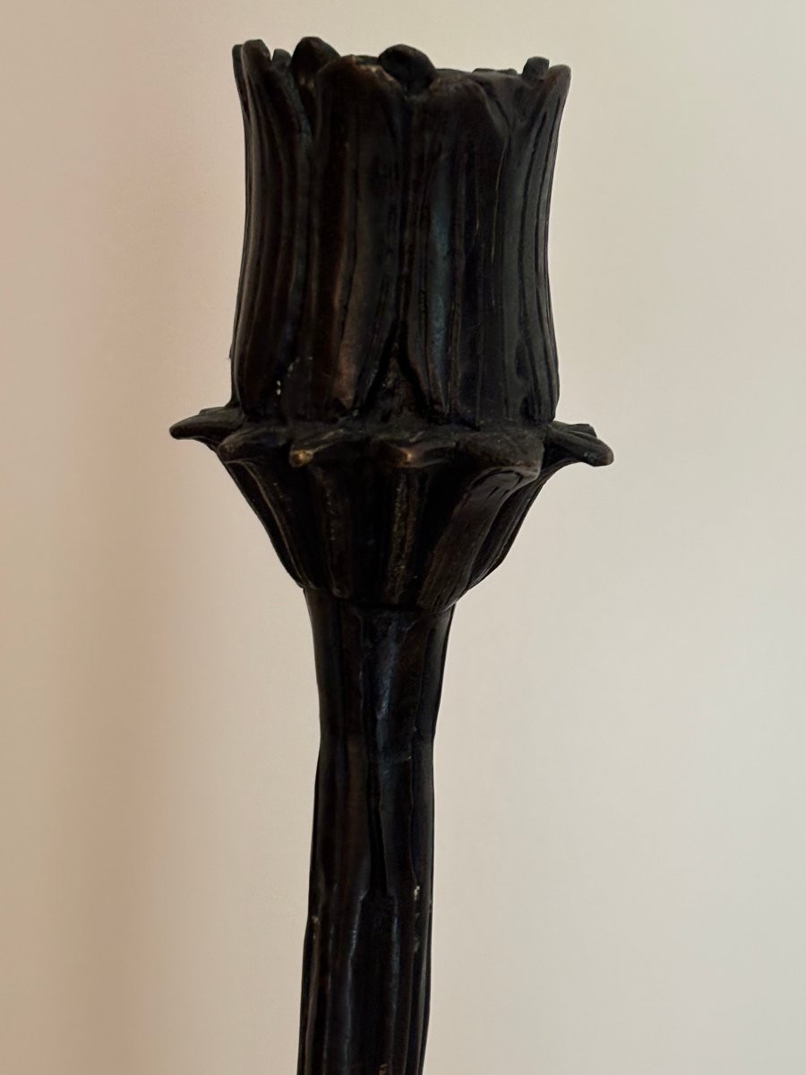 Ancien lampadaire en bronze vintage à décor floral vers 1980 dlg Anthonioz-photo-1