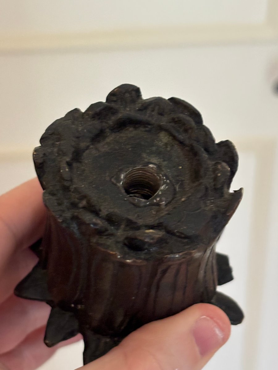 Ancien lampadaire en bronze vintage à décor floral vers 1980 dlg Anthonioz-photo-6