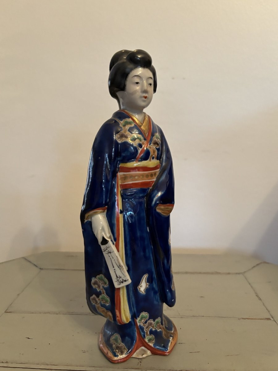 Ancienne statue geisha  en porcelaine de kutani début XX eme Japon -photo-2