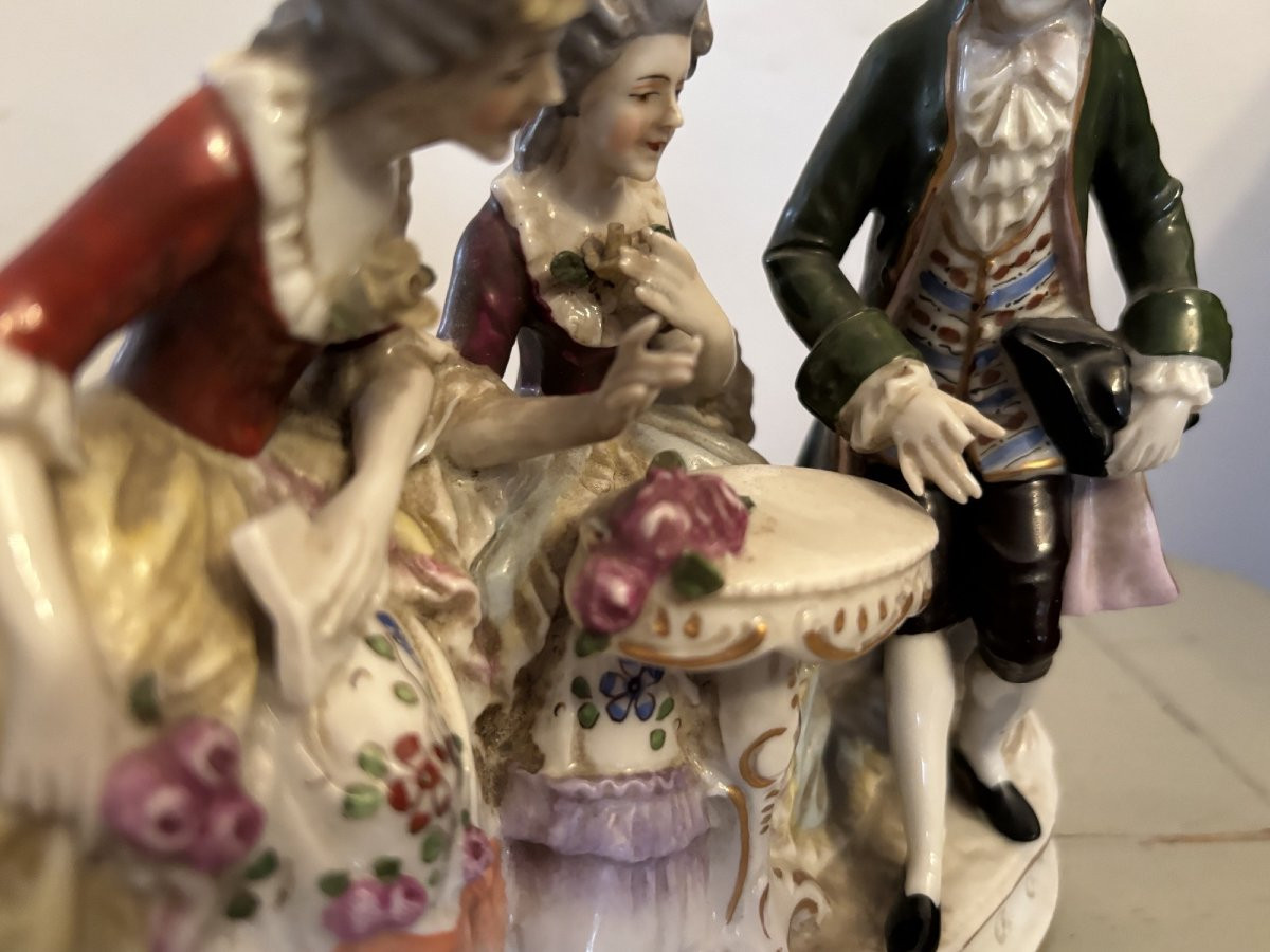 Ancien grand groupe en porcelaine de dresde fin XIX 1900 allemande era meissen -photo-4