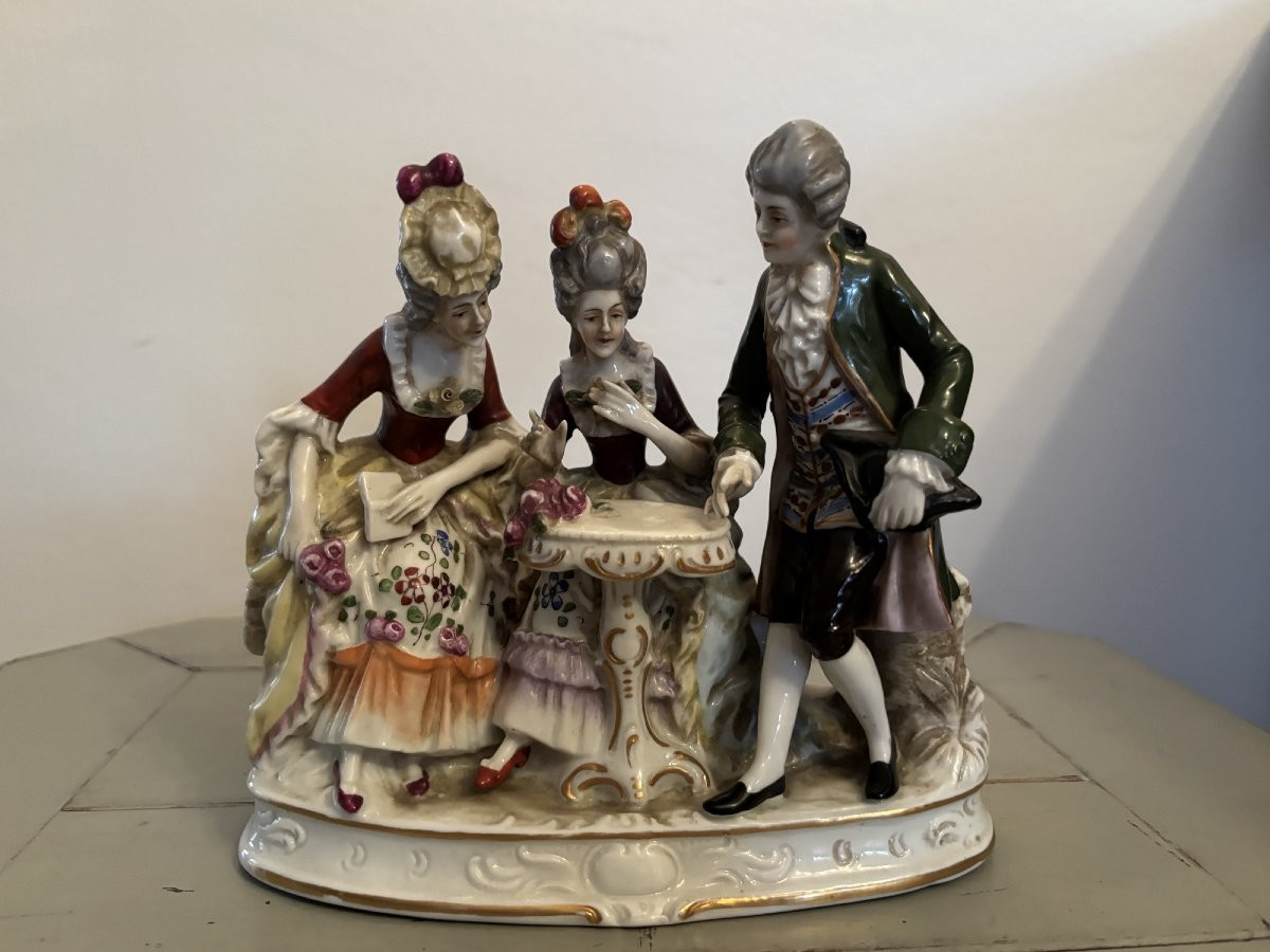 Ancien grand groupe en porcelaine de dresde fin XIX 1900 allemande era meissen -photo-1