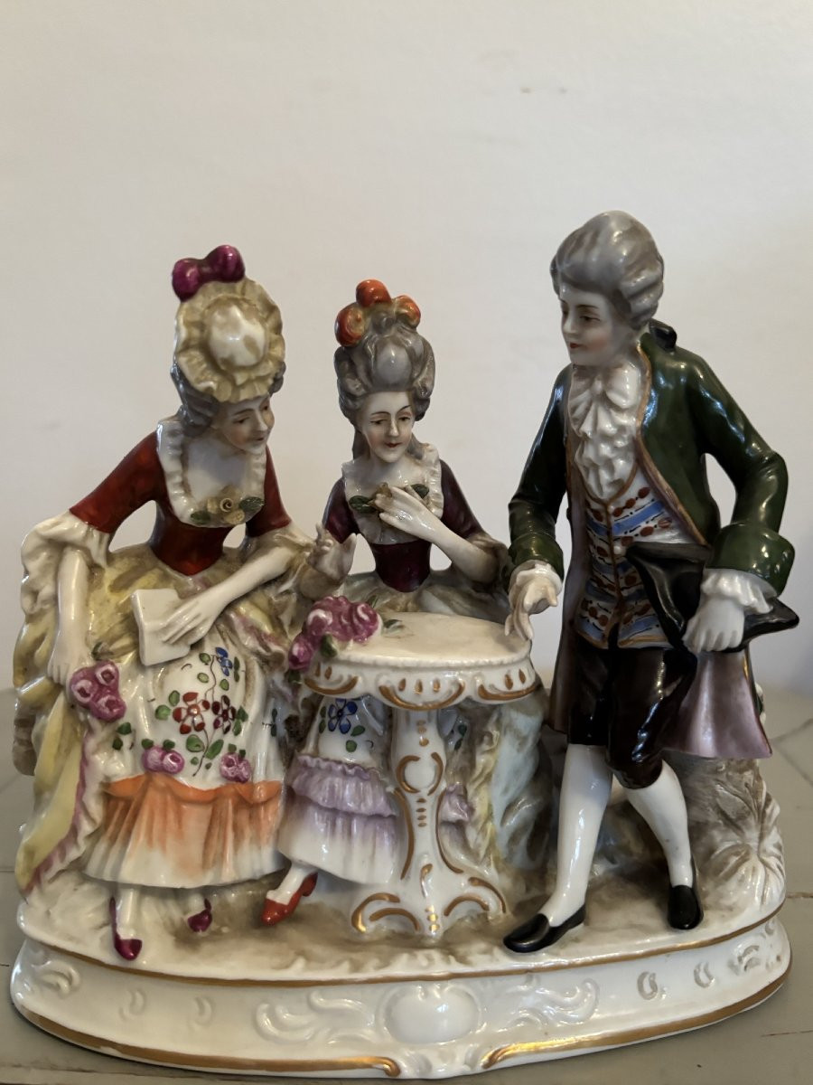 Ancien grand groupe en porcelaine de dresde fin XIX 1900 allemande era meissen -photo-2