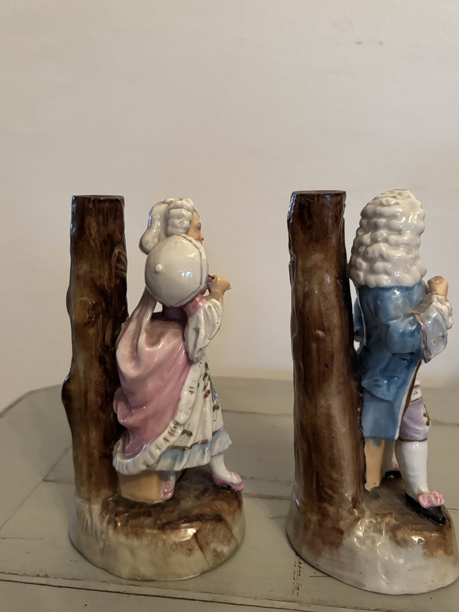 Ancienne paire de sujet en porcelaine : les marquis fin XIX eme siècle, formant bougeoirs-photo-5