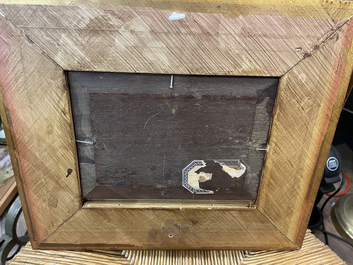 Antique Small Oil Painting On Mahogany Panel: The Ambush, Late 19th Century-photo-3