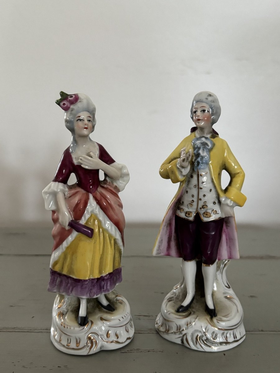 Ancienne paire de petits personnages en porcelaine XIX eme siècle marquis marquise era meissen-photo-2