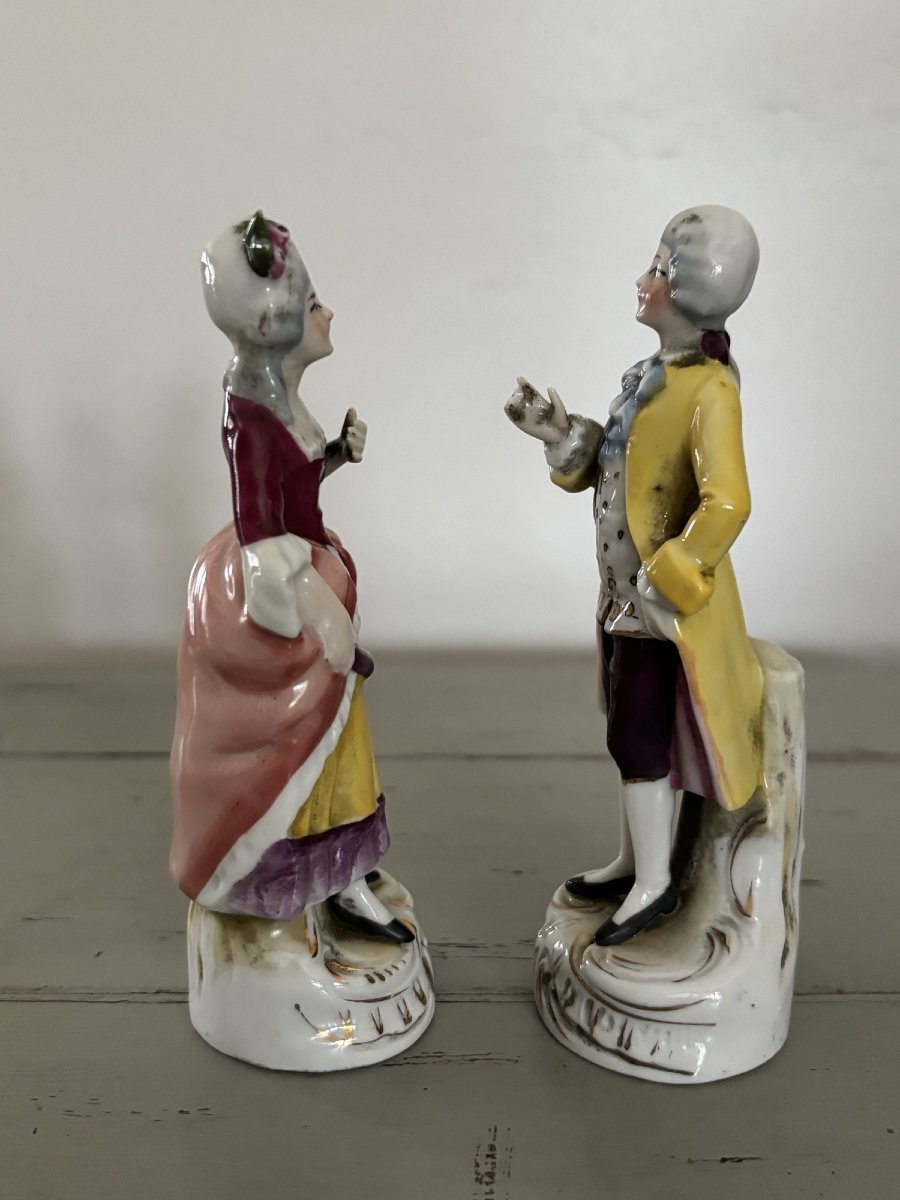Ancienne paire de petits personnages en porcelaine XIX eme siècle marquis marquise era meissen-photo-4