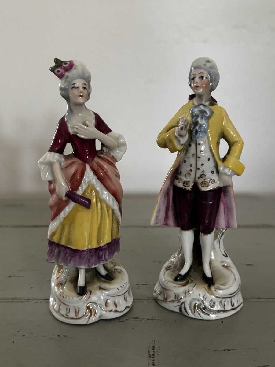 Ancienne paire de petits personnages en porcelaine XIX eme siècle marquis marquise era meissen-photo-1
