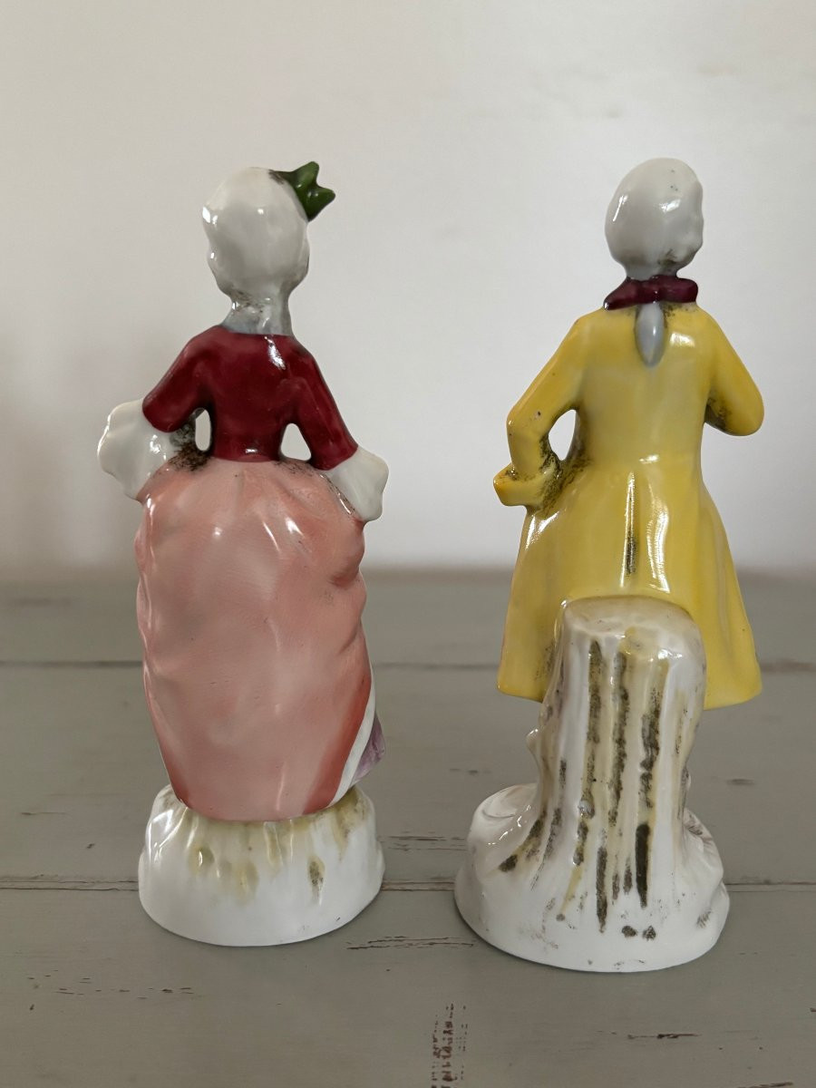 Ancienne paire de petits personnages en porcelaine XIX eme siècle marquis marquise era meissen-photo-3
