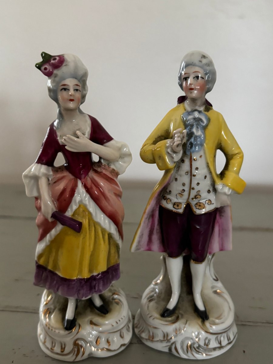 Ancienne paire de petits personnages en porcelaine XIX eme siècle marquis marquise era meissen-photo-5