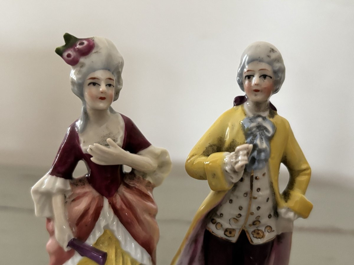 Ancienne paire de petits personnages en porcelaine XIX eme siècle marquis marquise era meissen-photo-6