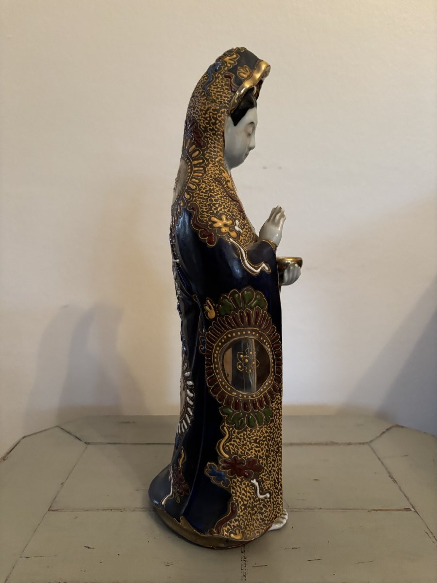 Antique Satsuma Porcelain Kannon Guanyin Statue, Early 20th Century, Japan-photo-3