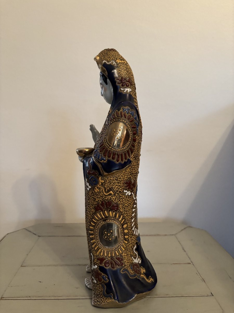 Antique Satsuma Porcelain Kannon Guanyin Statue, Early 20th Century, Japan-photo-4