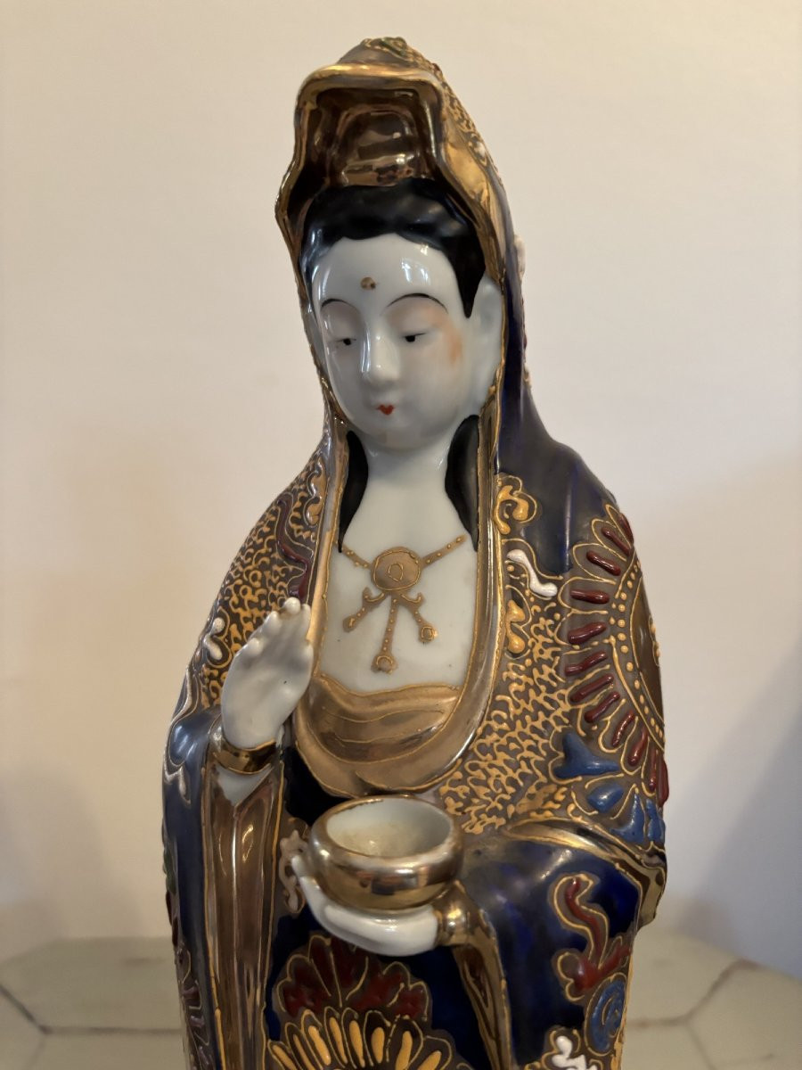 Antique Satsuma Porcelain Kannon Guanyin Statue, Early 20th Century, Japan-photo-5