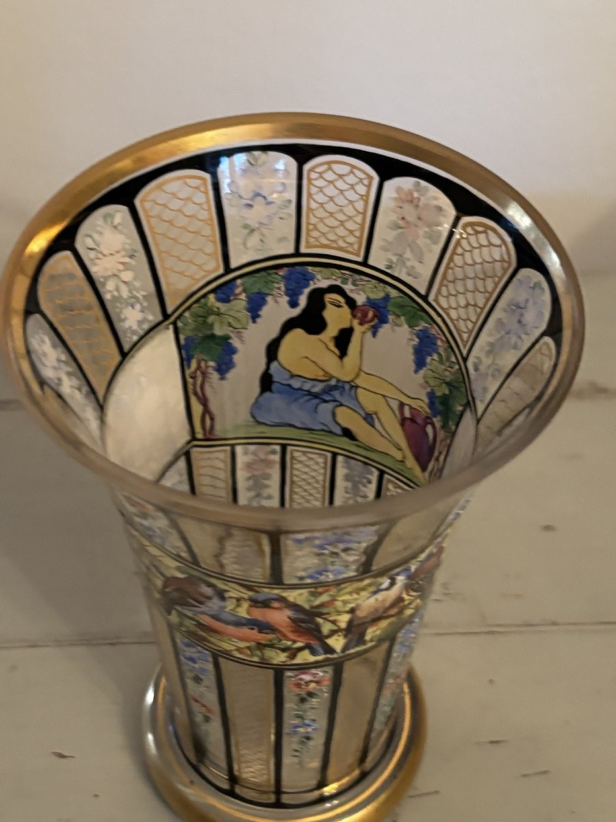 ancien Vase Dlg Julius Muhlhaus, Verre De Boheme, Haida, 1910, Era Daum-photo-1