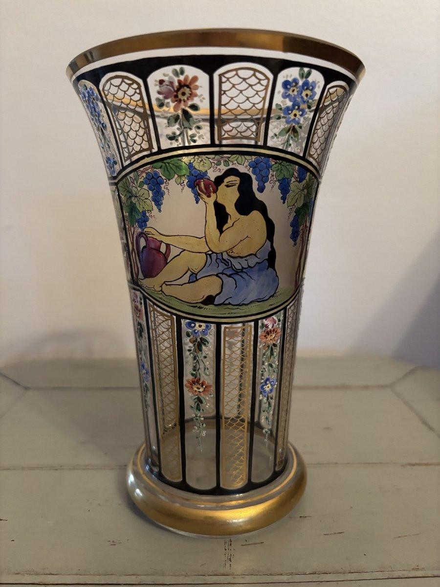 ancien Vase Dlg Julius Muhlhaus, Verre De Boheme, Haida, 1910, Era Daum-photo-5